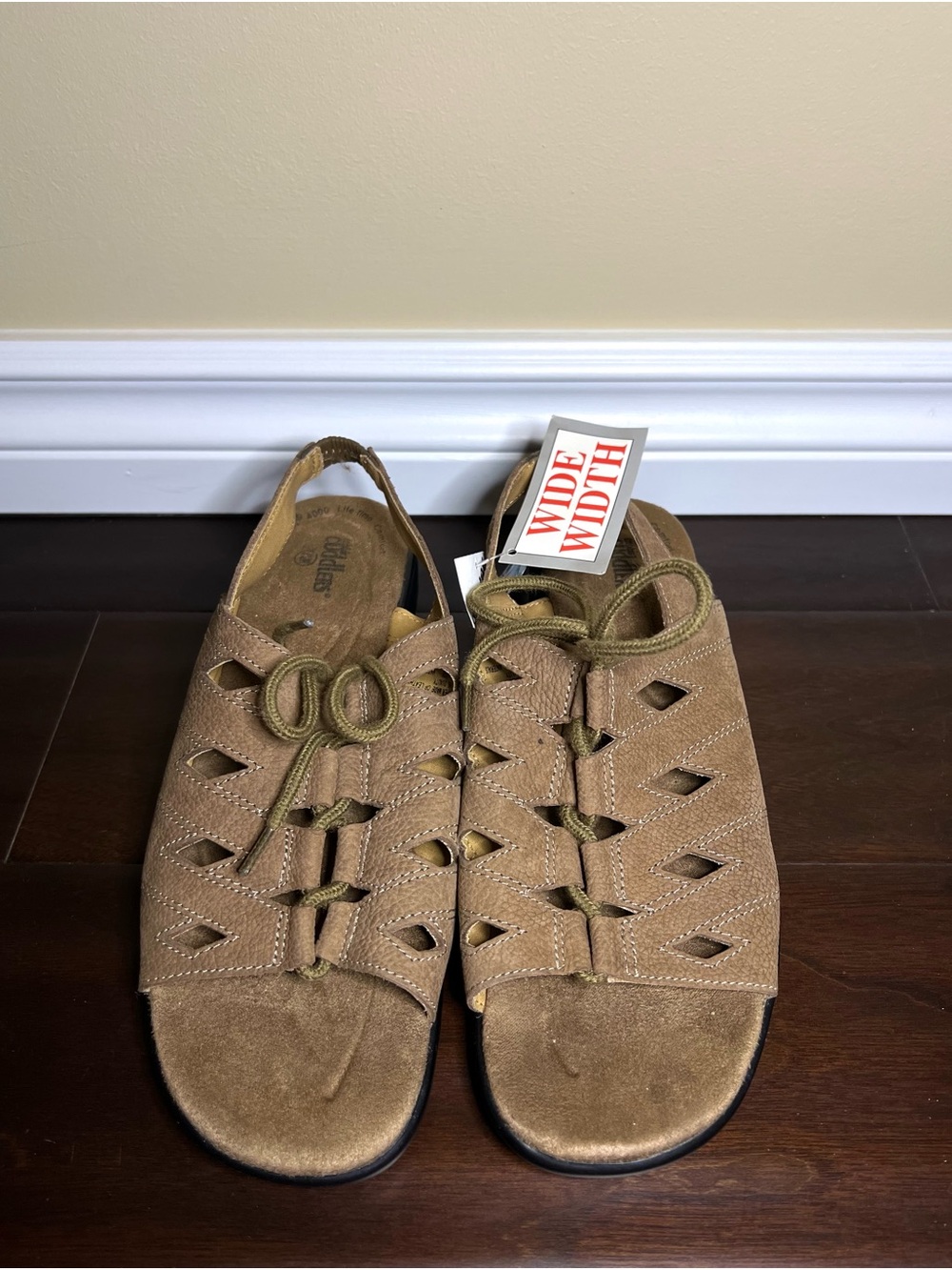Wide Width Women's Tan Brown Suede Slingback Lace-Up Sandals